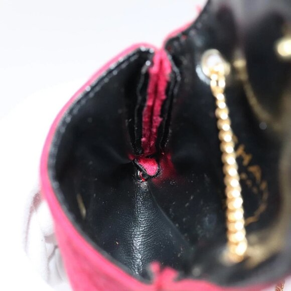 CHANEL Chain Quilted Shoulder Pouch Cotton Gold Red CC Auth - Picture 14 of 16